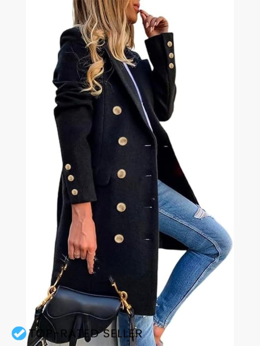 Wool Blend Peacoat Double Breasted Midi Trench Coat Winter Elegant Classic